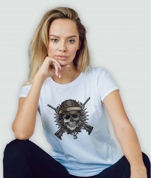 Дамска тениска с щампа Готика Military Skull